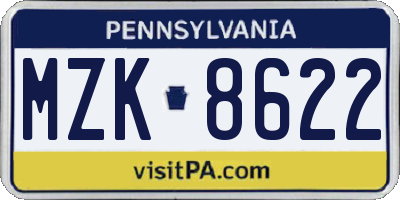 PA license plate MZK8622