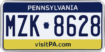PA license plate MZK8628