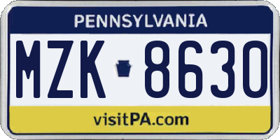 PA license plate MZK8630