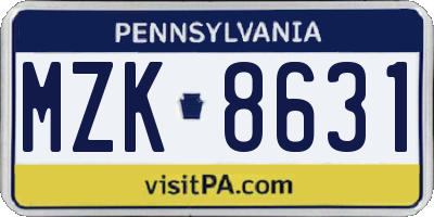 PA license plate MZK8631