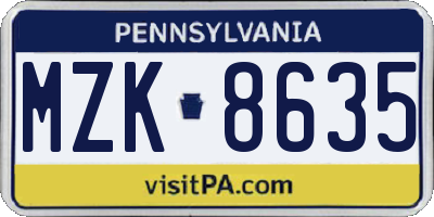 PA license plate MZK8635
