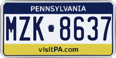 PA license plate MZK8637