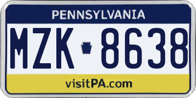 PA license plate MZK8638