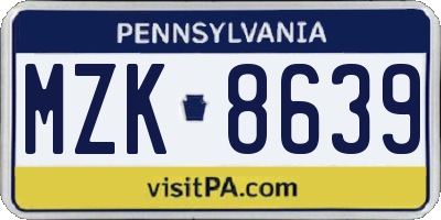 PA license plate MZK8639