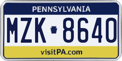PA license plate MZK8640