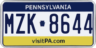 PA license plate MZK8644