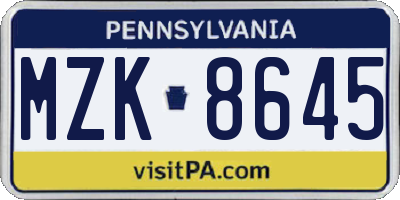 PA license plate MZK8645