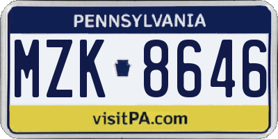 PA license plate MZK8646