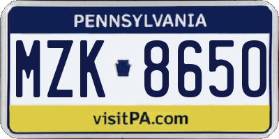 PA license plate MZK8650