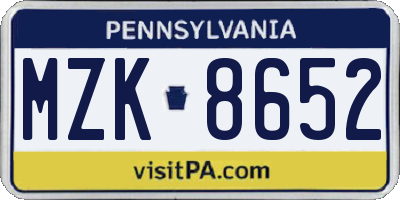 PA license plate MZK8652