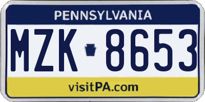 PA license plate MZK8653