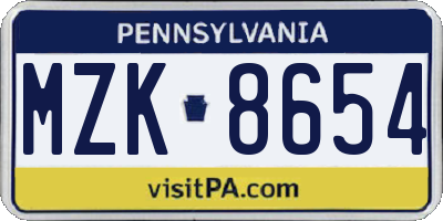 PA license plate MZK8654