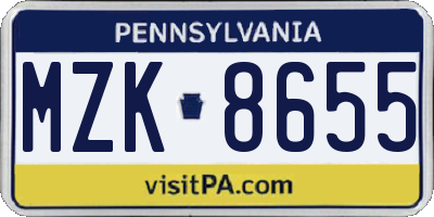 PA license plate MZK8655