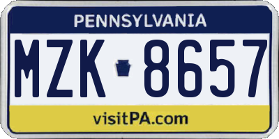 PA license plate MZK8657