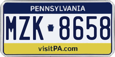 PA license plate MZK8658