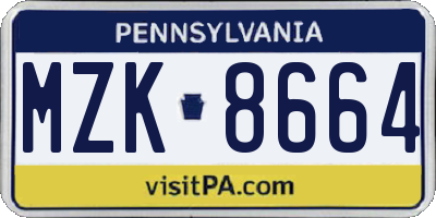 PA license plate MZK8664