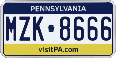 PA license plate MZK8666