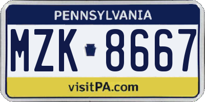 PA license plate MZK8667