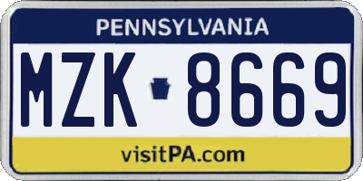PA license plate MZK8669