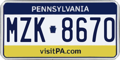 PA license plate MZK8670