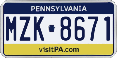 PA license plate MZK8671