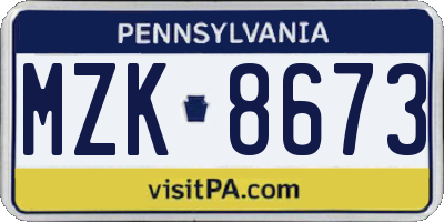 PA license plate MZK8673