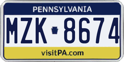 PA license plate MZK8674