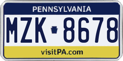 PA license plate MZK8678