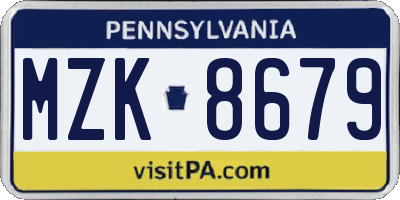 PA license plate MZK8679