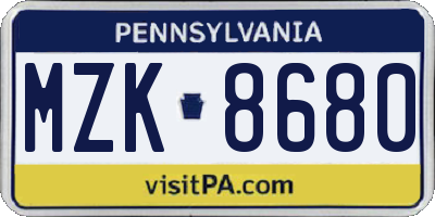 PA license plate MZK8680