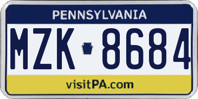 PA license plate MZK8684