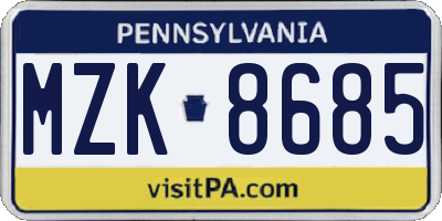 PA license plate MZK8685