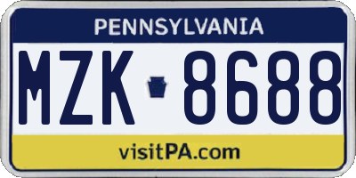 PA license plate MZK8688