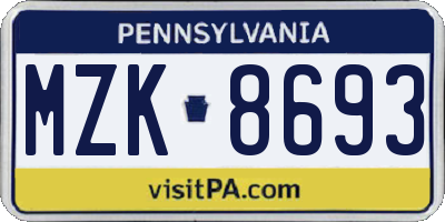 PA license plate MZK8693