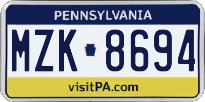 PA license plate MZK8694
