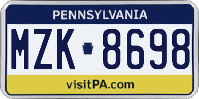 PA license plate MZK8698