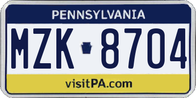 PA license plate MZK8704