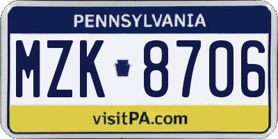 PA license plate MZK8706