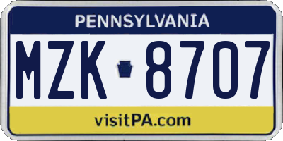 PA license plate MZK8707