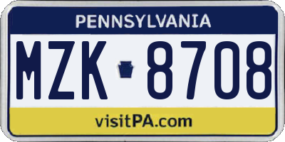 PA license plate MZK8708