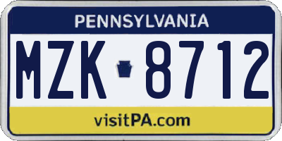 PA license plate MZK8712