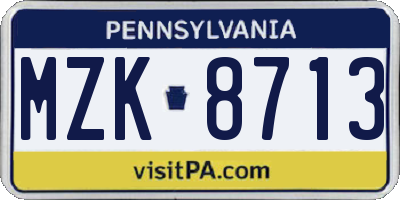 PA license plate MZK8713