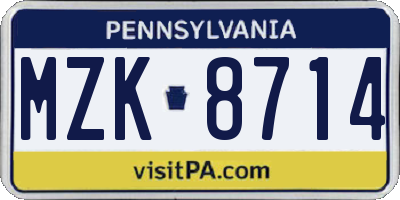 PA license plate MZK8714