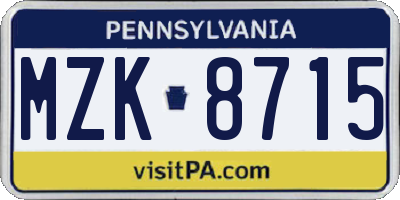 PA license plate MZK8715