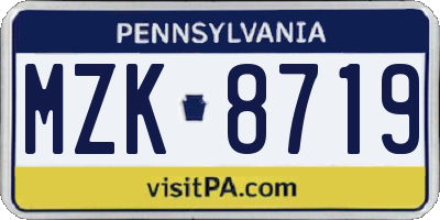 PA license plate MZK8719