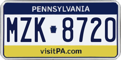 PA license plate MZK8720