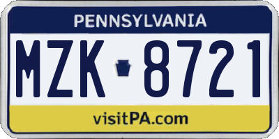 PA license plate MZK8721