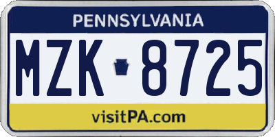 PA license plate MZK8725