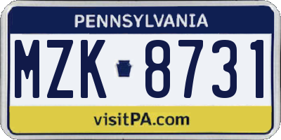 PA license plate MZK8731
