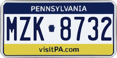 PA license plate MZK8732
